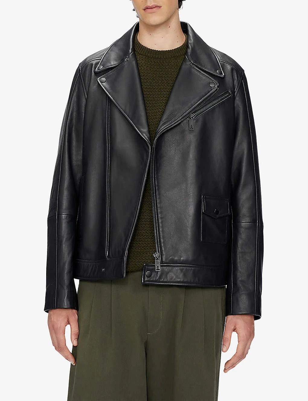 Ted Baker Carve Oversized Leather Biker Jacket - Image 3