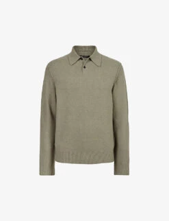 AllSaints Statten Ramskull-embroidered Stretch-knit Polo Jumper