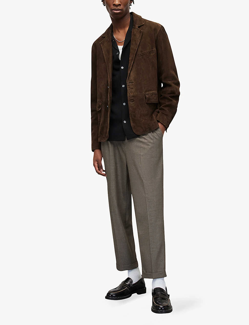 AllSaints Hoku Regular Fit Notch-lapel Suede Blazer - Image 2
