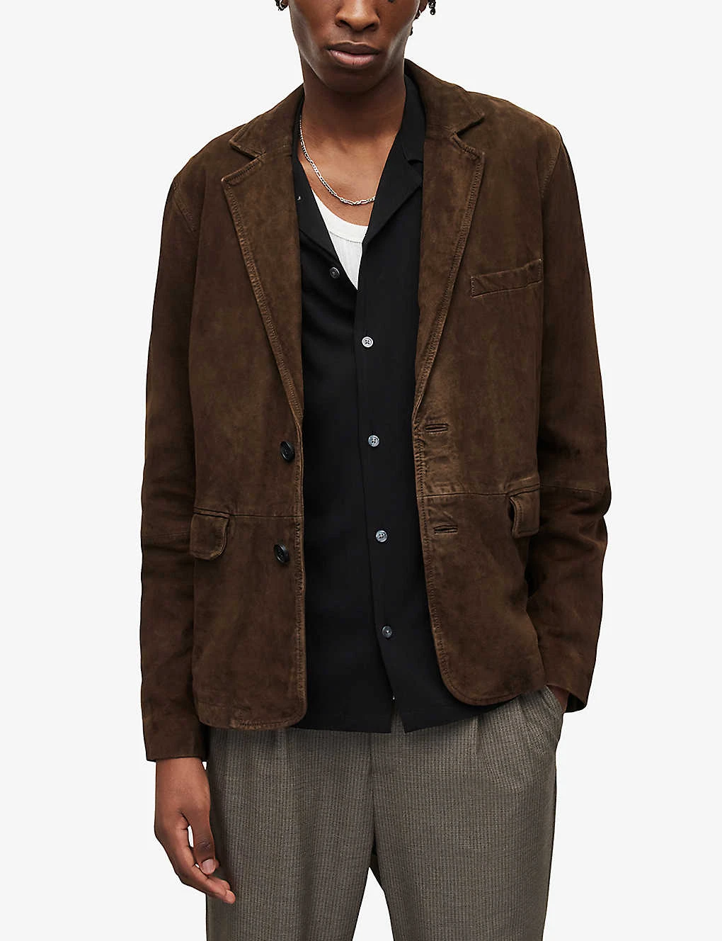 AllSaints Hoku Regular Fit Notch-lapel Suede Blazer - Image 3