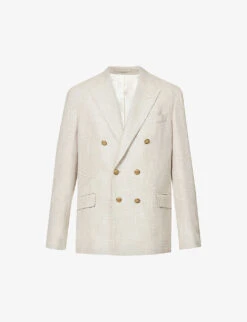 ELEVENTY Double-breasted Peak-lapel Regular-fit Wool, Cotton, Silk And Linen-blend Blazer