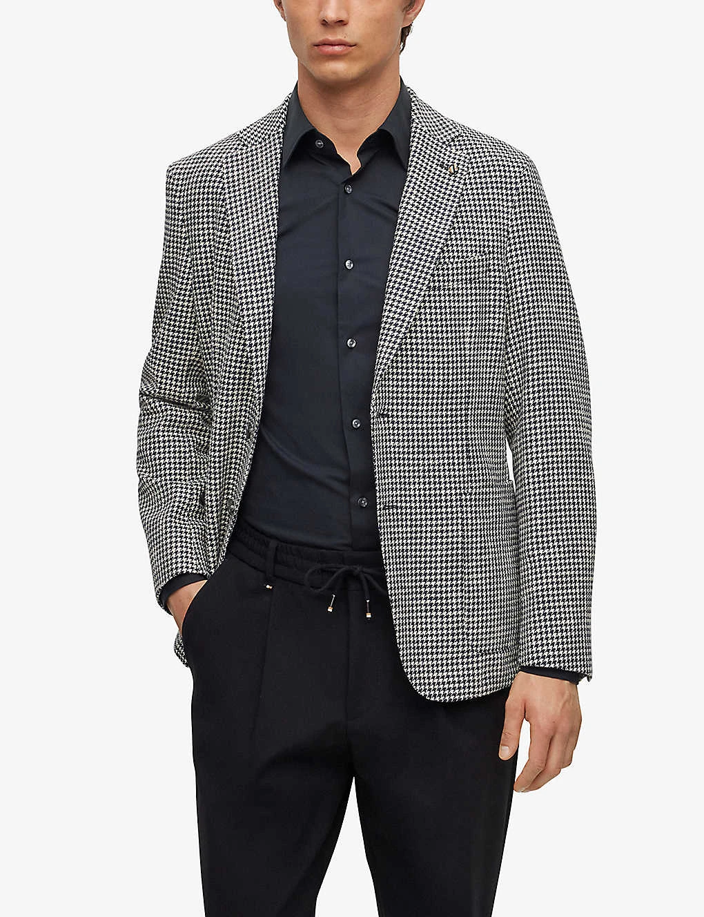 Boss Houndstooth-patterned Single-breasted Slim-fit Cotton-blend Blazer - Image 3