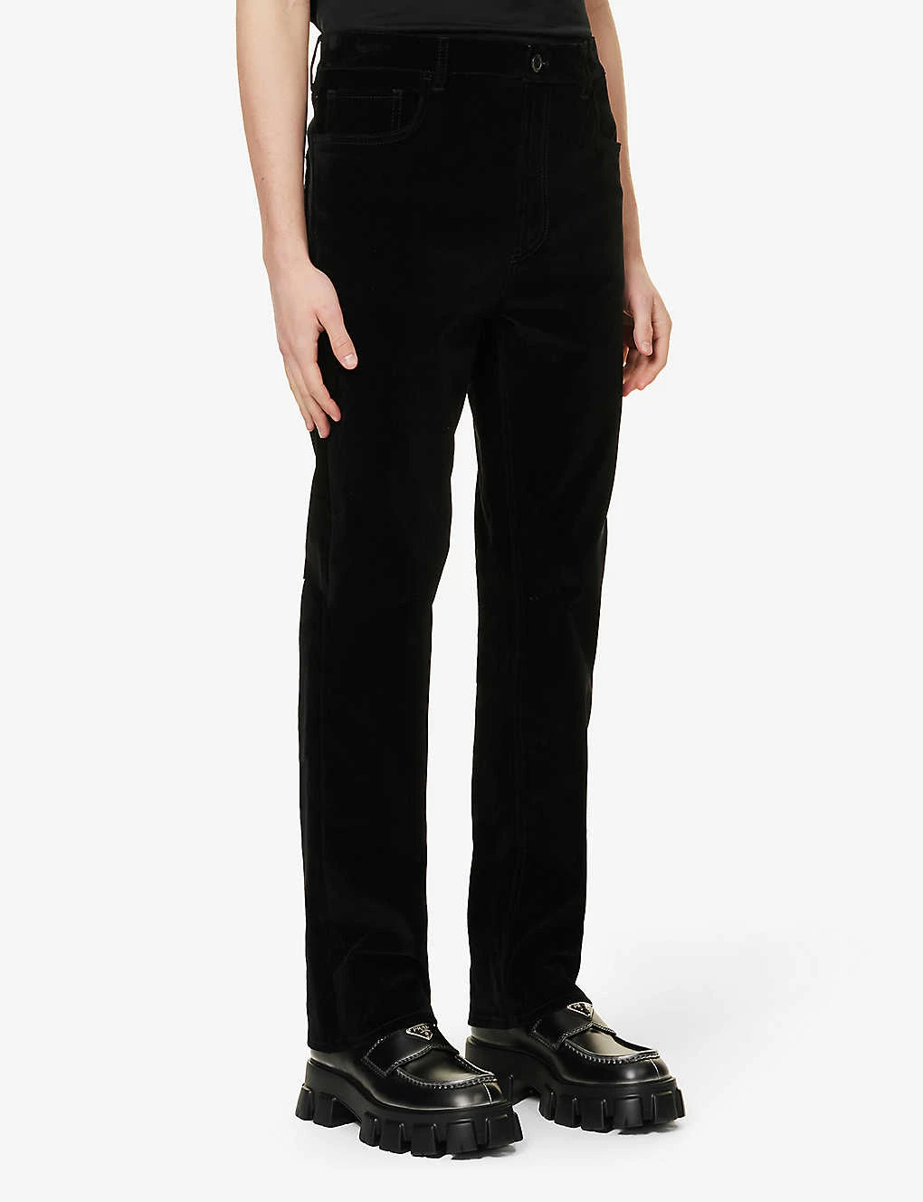 Prada Velvet-texture Straight-leg Cotton-blend Trousers - Image 3