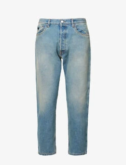 Prada Brand-plaque Cropped Tapered-leg Jeans