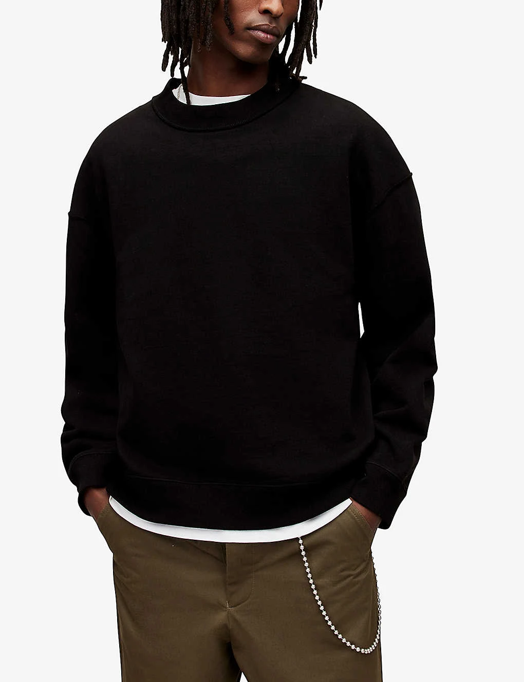 AllSaints Bolus Crew-neck Relaxed-fit Cropped Organic-cotton Jumper - Image 3