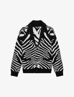 THE KOOPLES Zebra-pattern Shawl-collar Stretch-wool Cardigan