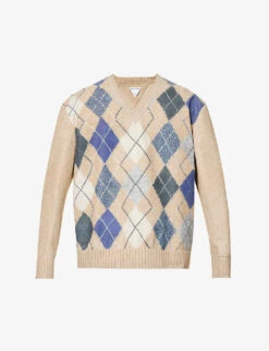 Bottega Veneta Diamond-patterned V-neck Leather Jumper