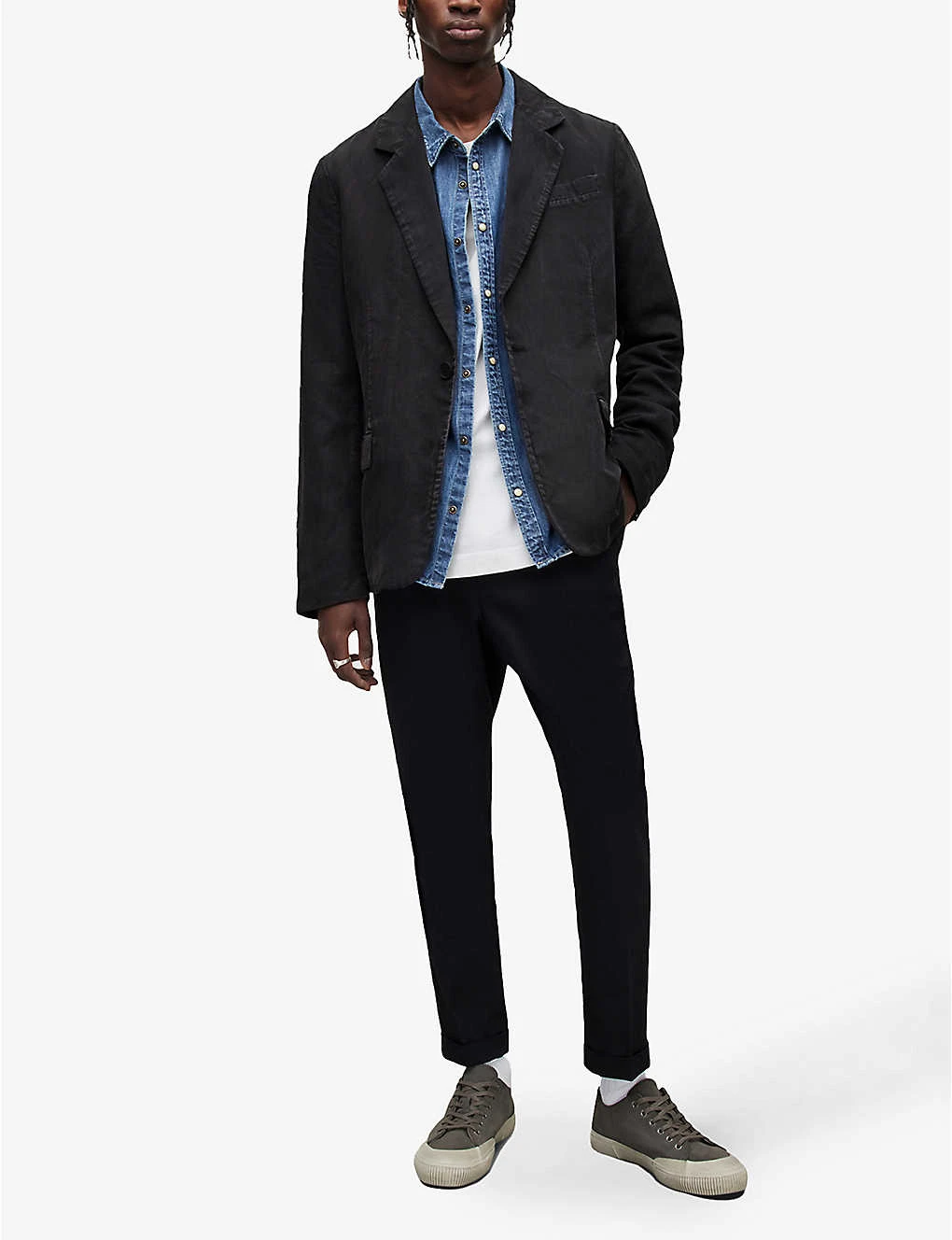 AllSaints Alfawn Textured Relaxed-fit Cotton-linen Blend Blazer - Image 2