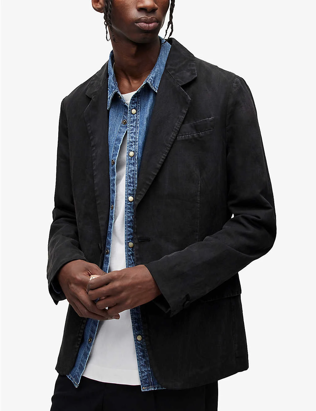 AllSaints Alfawn Textured Relaxed-fit Cotton-linen Blend Blazer - Image 3