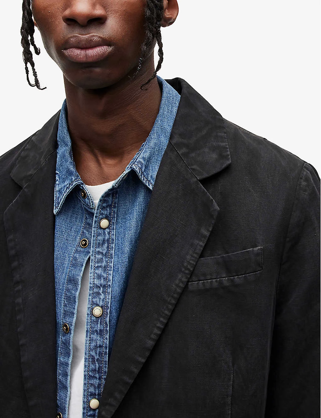 AllSaints Alfawn Textured Relaxed-fit Cotton-linen Blend Blazer - Image 5