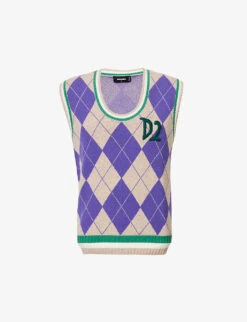 DSQUARED2 Diamond-pattern Sleeveless Wool-blend Jumper