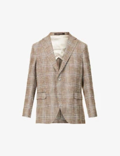 Oscar Jacobson Ferry Checked Single-breasted Cotton, Linen And Wool-blend Blazer