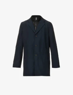 Oscar Jacobson Dalton Funnel-neck Notch-lapel Woven Coat