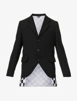 Single-breasted Checked-panel Regular-fit Woven-blend Jacket