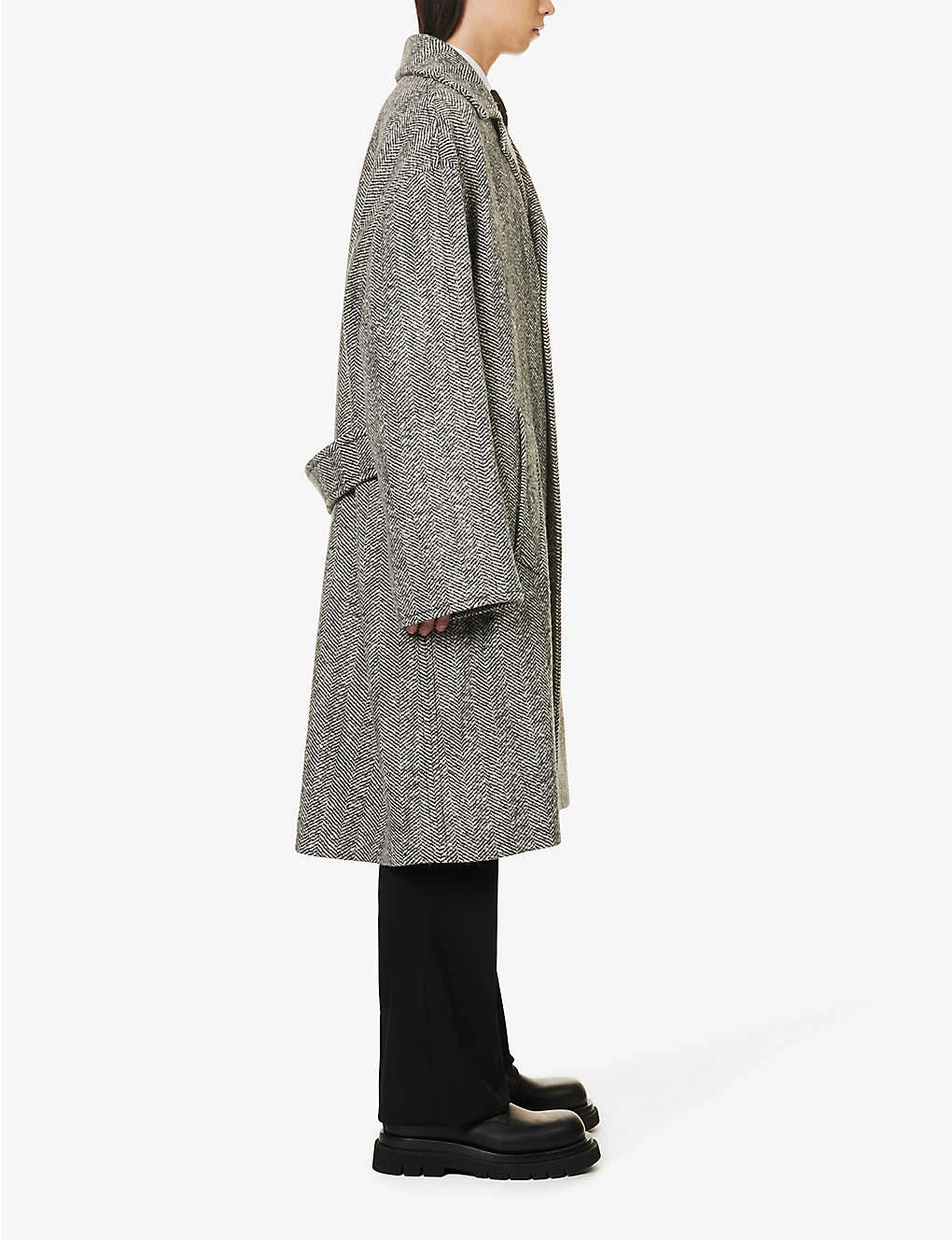 Bottega Veneta Herringbone-pattern Notch-lapel Wool Coat - Image 3