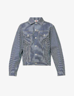 Hickory Striped Brand-appliqué Denim Jacket