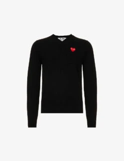 Comme Des Garçons Play Brand-embroidered V-neck Wool-knit Jumper