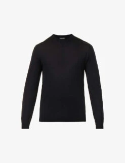 Emporio Armani Fine-knit Elasticated-hem Wool-blend Jumper