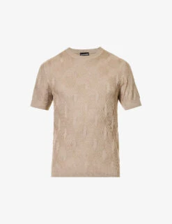 Emporio Armani Crewneck Ribbed-trim Woven-blend Jumper