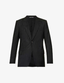 Emporio Armani Floral-jacquard Single-breasted Wool-blend Jacket